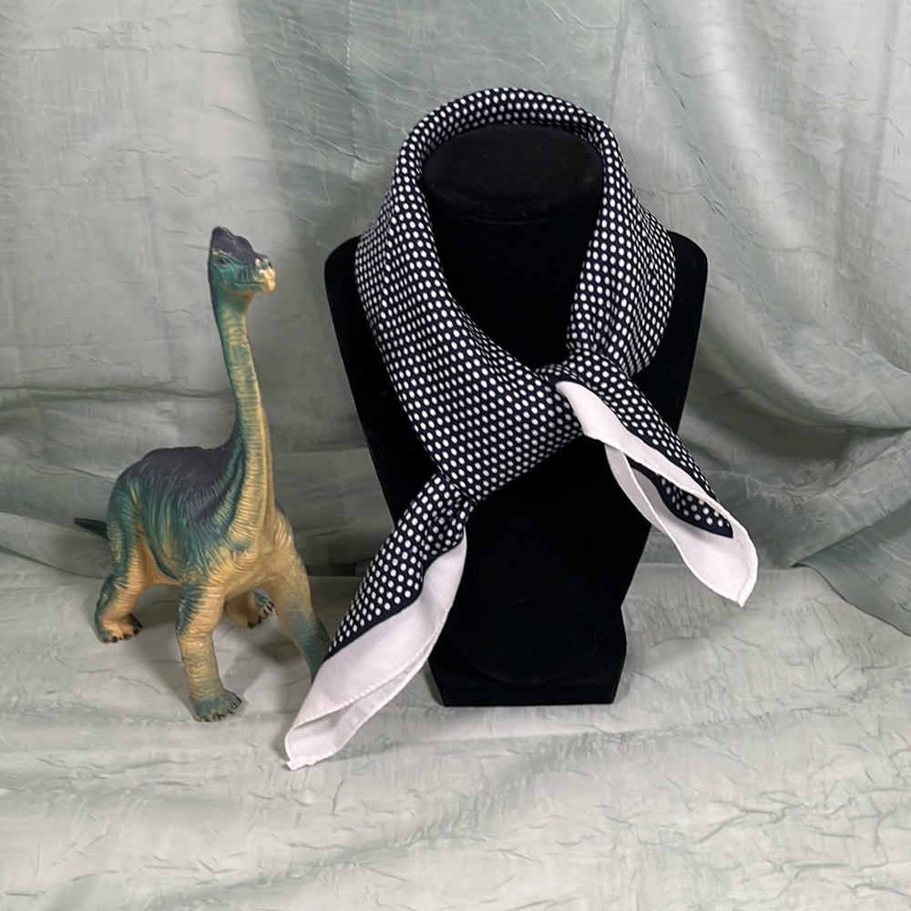 Vintage Navy Blue and Micro White Polka Dot Square Italian Scarf